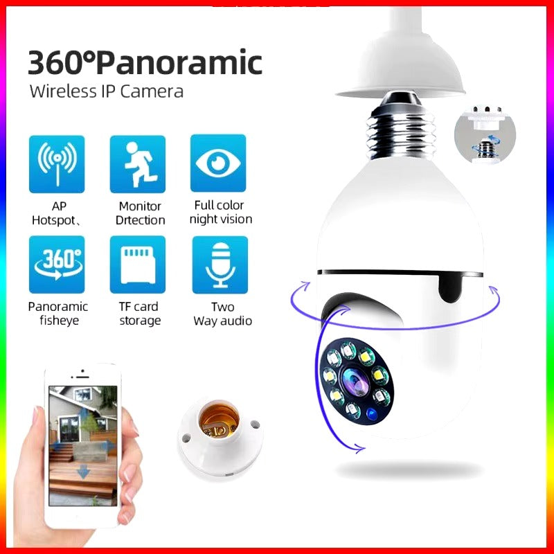 (nw000203) Speed-x Bulb Camera 1080p Wifi 360 Degree Panoramic Night Vision Two-way Audio Motion Detection